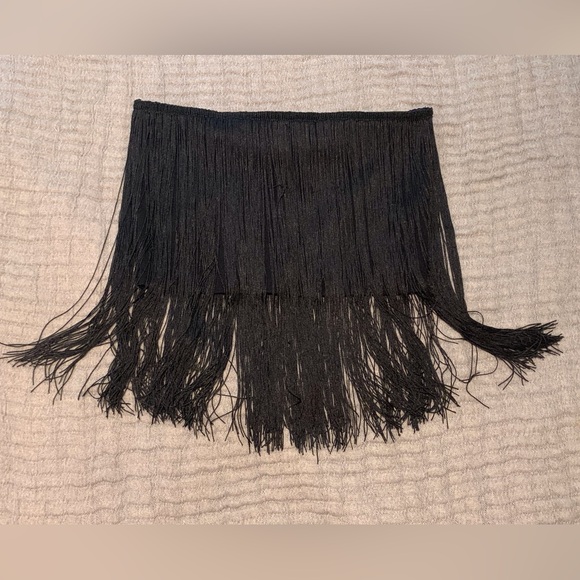 Zara Dresses & Skirts - NWT Zara Black Fringe Stretch Mini Skirt Women’s Size Large Y2K Boho Glam Gatsby